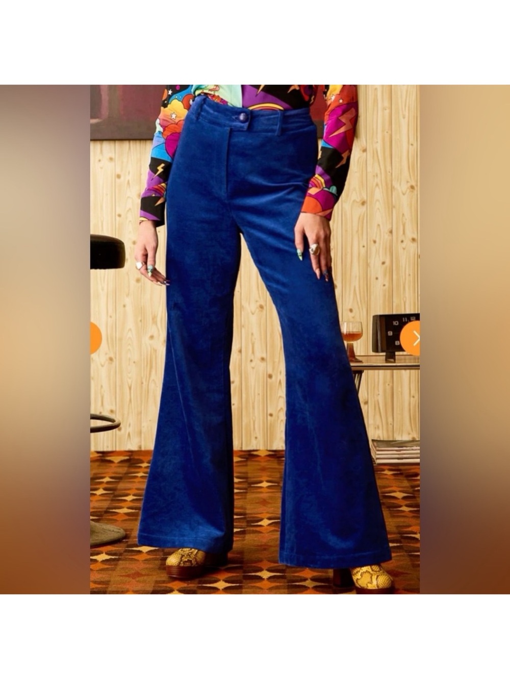 The Hippie Shake retro moonage daydream royal blue velvet flared trouser pants 4
